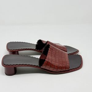 Donald J Pliner Oval Kitten Heel Sandals Womens 8.5 Brown Croc Print Square Toe